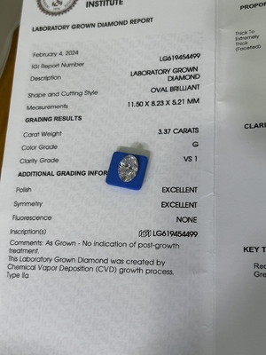Αγορά 3.37ct Τεχνητό διαμάντι οβάλ λαμπερή κοπή CVD G VS1 2EX N IGI LG6169427133 online manufacture