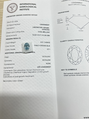 Αγορά Μπλε 4.01ct VS1 CVD Εργαστήριο Δημιουργημένα Διαμάντια Τεχνητά Διαμάντια για την κατασκευή κοσμημάτων online manufacture