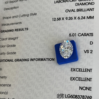 Αγορά 5.01ct Ανθρώπινα διαμάντια οβάλ κόψιμο CVD D VS2 2EX N IGI Εργαστήριο διαμάντια online manufacture