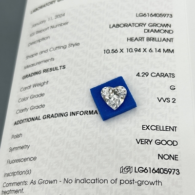Αγορά 4.29ct Εργαστηριακά καλλιεργημένα διαμάντια Κόψιμο καρδιάς CVD G Χρώμα VVS2 2EX N IGI online manufacture