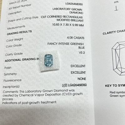 Αγορά 4.08ct Blue Lab Diamond Radiant Cut CVD Φανταστικό πράσινο μπλε VS1 2EX N IGI online manufacture