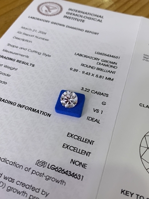 3.23CT G VS1 3EX CVD Εργαστήριο δημιουργήθηκαν διαμάντια Πιστοποιητικό IGI LG626434631