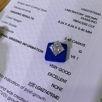 3.42CT G VS1 EX VG CVD Εργαστήριο Μεγάλωσαν Διαμάντια Princess Cut OEM ODM