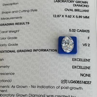 5.02ct VS2 F Τεχνητά διαμάντια Εργαστηριακά καλλιεργημένα διαμάντια Οβάλ κοπή