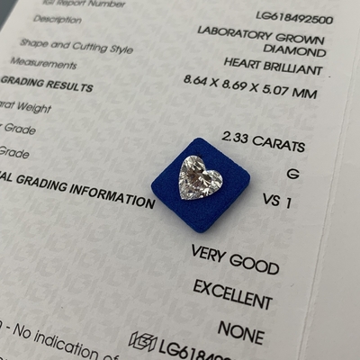 2.33ct Εργαστηριακά καλλιεργημένα διαμάντια με κόψιμο καρδιάς CVD G VS1 2EX N IGI τεχνητά διαμάντια
