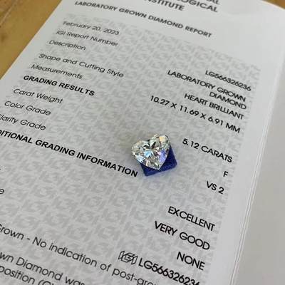 5.12ct Καρδιακό Εργαστήριο Μεγάλωσαν Διαμάντια CVD F VS2 2EX N IGI LG566326236