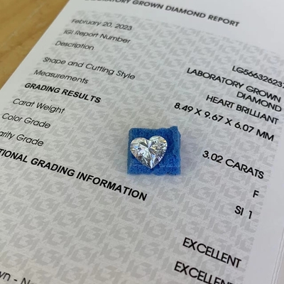 3.02ct Εργαστήριο Μεγάλωσαν Σκληρό Σχήμα Διαμαντιού CVD F SI1 2EX N IGI LG566326237