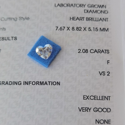 2.08ct CVD Σχήμα καρδιάς Εργαστήριο καλλιεργημένο διαμάντι VS2 F OEM ODM