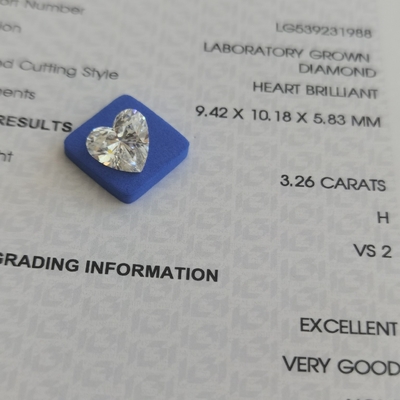 3.26ct Σχήμα καρδιάς Εργαστήριο Διαμάντι CVD H VS2 2EX N IGI LG539231988